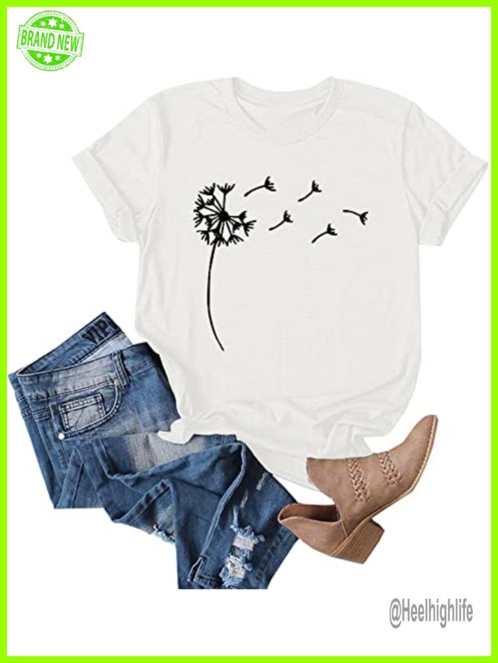 Dandelion Print Graphic Short Sleeve Summer Tee Top Casual T-Shirt